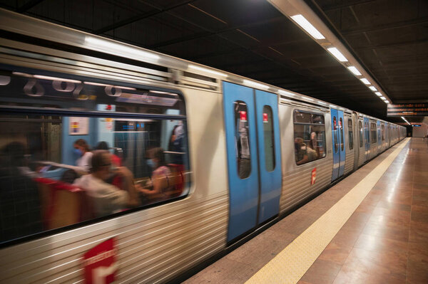 Lisbon, Portugal. 11 July 2022. view of the Alvalade metro station in Lisbon Portugal