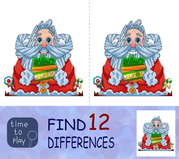 Children Educational Game Find Difference Connect Dots Coloring Father Frost — Stock Vector