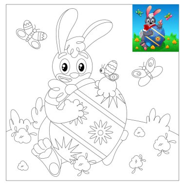 Çocuk boyama kitabı. Yumurtalar, çiçekler ve kırmızı bir fiyonk..