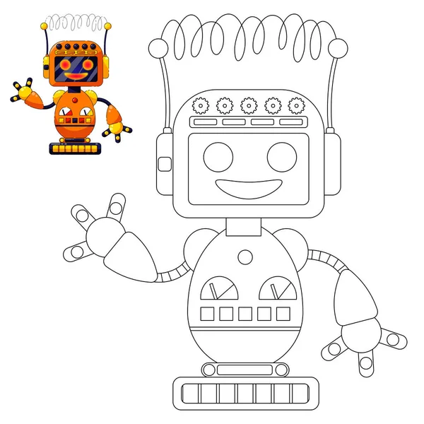 Εκπαιδευτικό Παιχνίδι Για Παιδιά Χρωματισμός Ρομπότ Και Μίνι Χρωματιστά Ρομπότ — Διανυσματικό Αρχείο