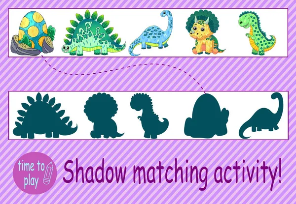 O jogo de lógica infantil encontra o vetor de dinossauro bonito dos  desenhos animados da sombra certa