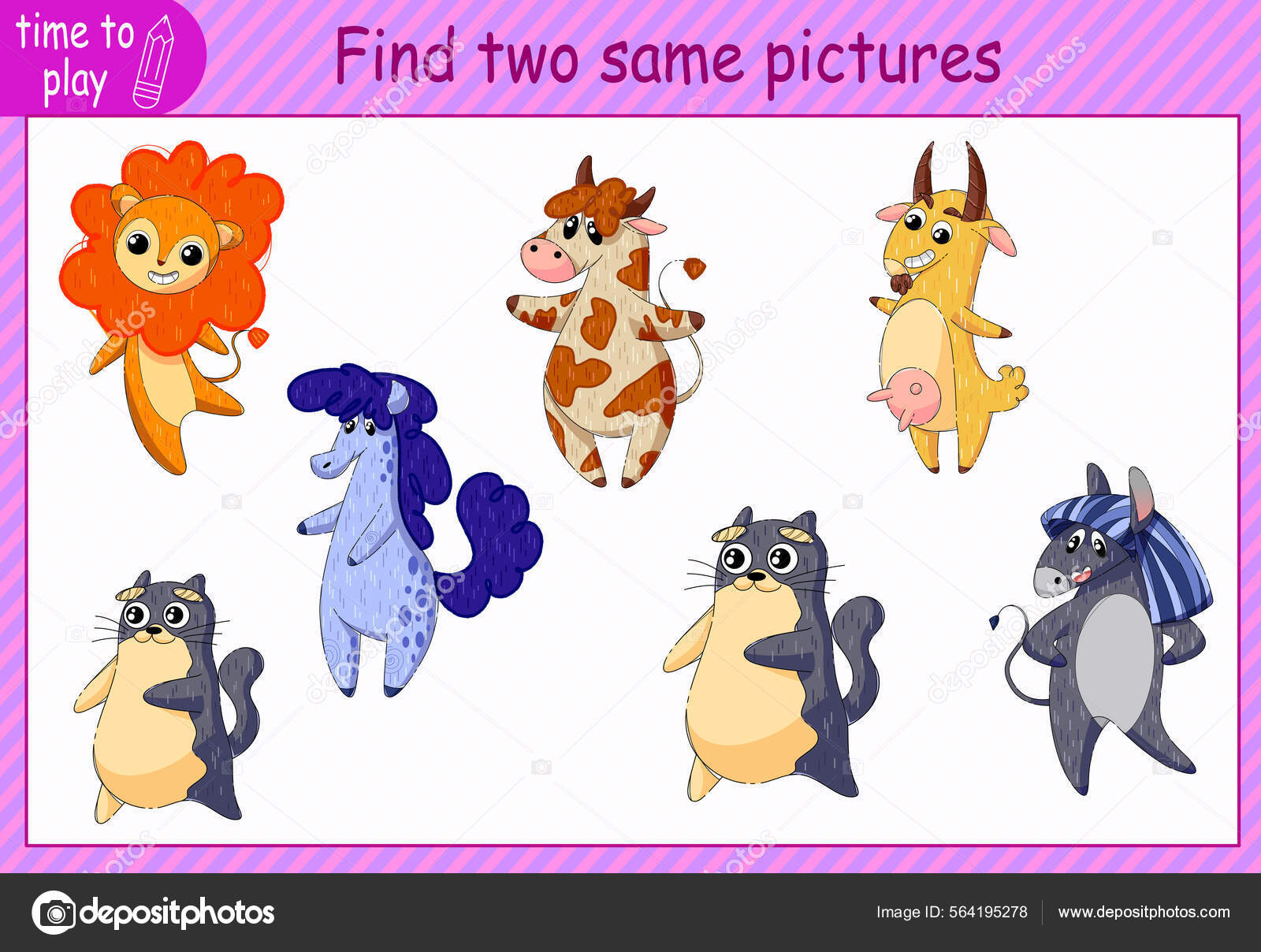 Encontre dois personagens de gatos ou gatinhos para crianças