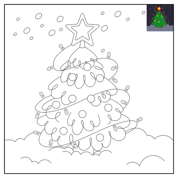 Children Educational Game Logical Tasks Coloring Book Spruce Christmas Tree — Vector de stock