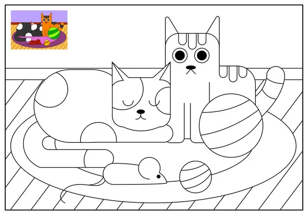 Children Educational Game Logical Tasks Coloring Book Cat — 图库矢量图片