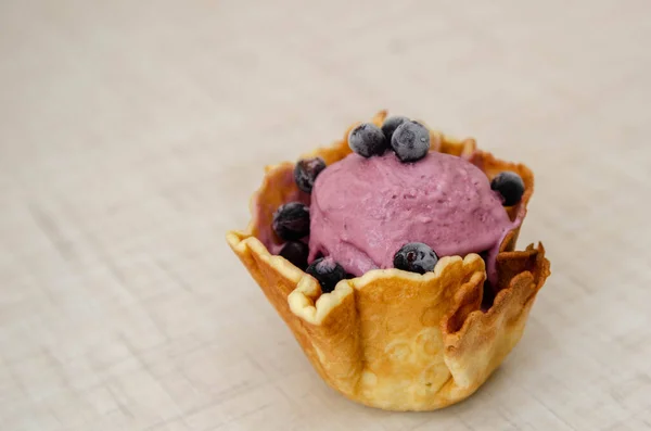 Fruit ice-cream with belgium waffles and berries