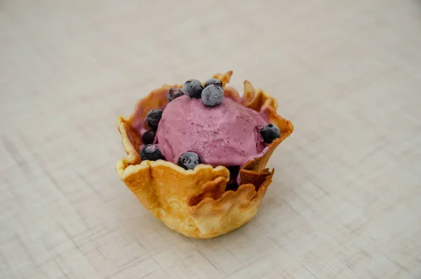 Fruit ice-cream with belgium waffles and berries