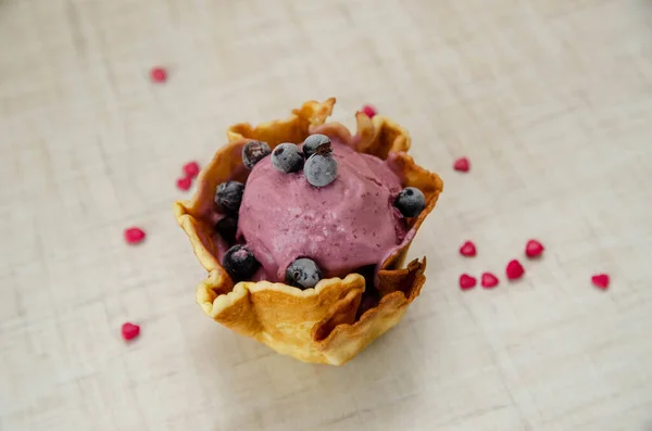 Fruit ice-cream with belgium waffles and berries