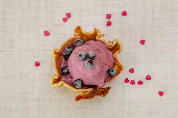 Fruit ice-cream with belgium waffles and berries