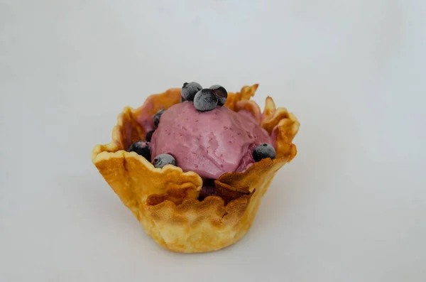 Fruit ice-cream with belgium waffles and berries