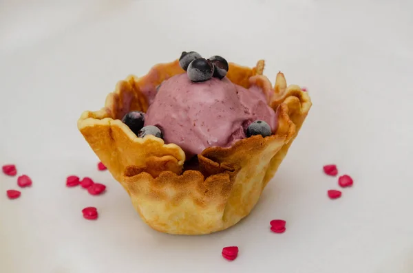 Fruit ice-cream with belgium waffles and berries