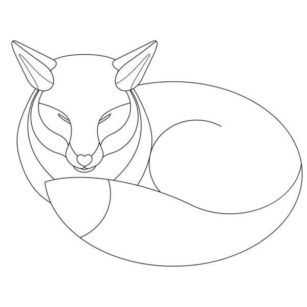 Coloring page of sleeping fox. Cartoon clipart design for kids and children.