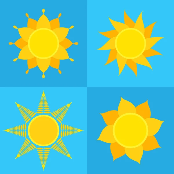 Sun icons collection. Pictograms of sunlight symbols made in simple flat design style. Sunny weather concept.