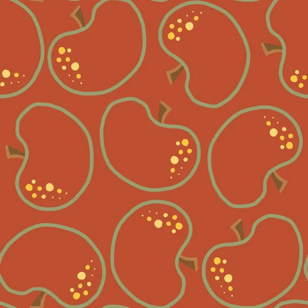 アップルの手描きパターン シームレスな背景パターン 果物素朴なイラスト — ストック写真
