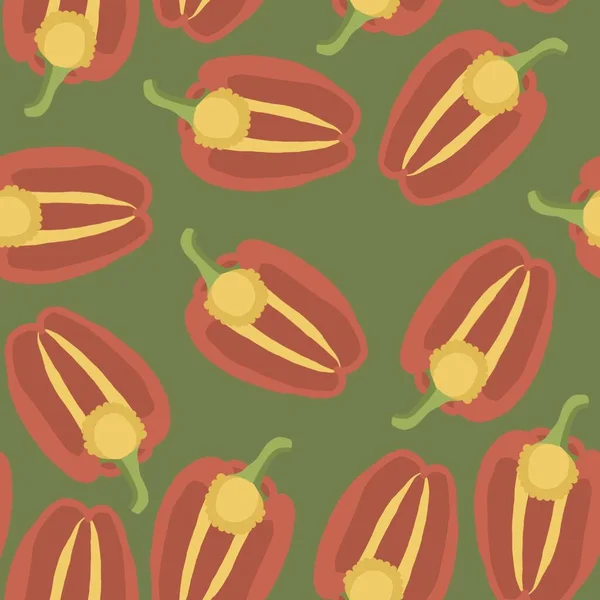 Röd Paprika Handritade Mönster Sömlös Bakgrund Mönster Grönsaker Rustik Illustration — Stockfoto
