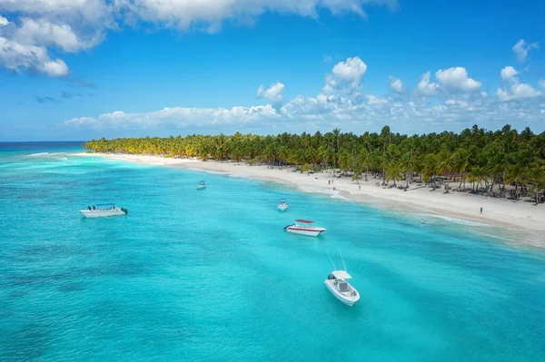 Increíble Vista Aérea Playa Paradisíaca Tropical Con Arena Blanca Palmeras — Foto de Stock