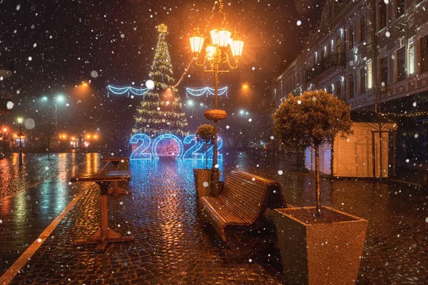 Uzhhorod Ukraine January 2022 Night City View Petofi Square Town — стоковое фото