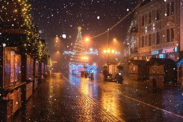 Uzhhorod Ukraine January 2022 Night City View Petofi Square Town — Stockfoto