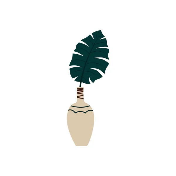 白い背景に熱帯の葉を持つ抽象的な現代の花瓶。アパートスタイルのファッショナブルな芸術のファッショナブルなミニマリズム最小限のポスタープリント。ベクトル手描きイラスト — ストックベクタ