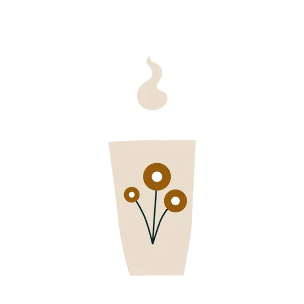 Керамічний Кухоль Зображенням Квітки Гарячим Напоєм Порцелянова Чашка Чаєм Або — стоковий вектор