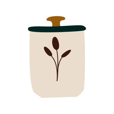 Sıcak içecek ve kapaklı seramik bardak. Çay ya da kahve ile porselen bir bardak. Elle çizilmiş düz bir çizgi filmdeki vektör çizimi. Beyaz bir arkaplanda izole edilmiş.