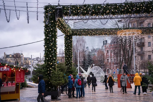 2021 Kyjev Ukrajina Příprava Novoroční Oslavu Nedaleko Katedrály Sophia — Stock fotografie