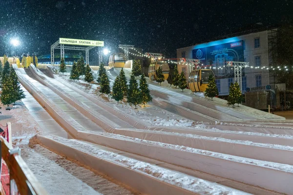 2021 Podil Kyiv Ukraine Christmas Tree Podil New Year Celebration — стоковое фото