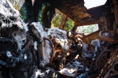 KYIV, UKRAINE - August 21, 2022: Parade before Independent Day of Ukraine with Close up of destroyed military equipment of the russian invaders in the center of the Kyiv.