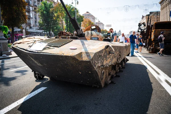 Kyiv Ukraine August 2022 Parade Independent Day Ukraine Close Destroyed — Foto Stock