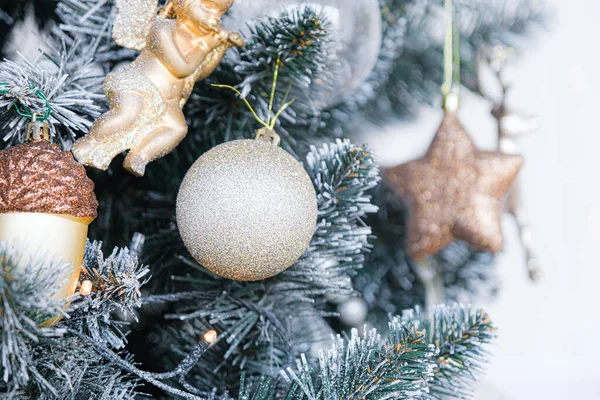 Closeup Christmas tree background, selective focus, high key Stock Image