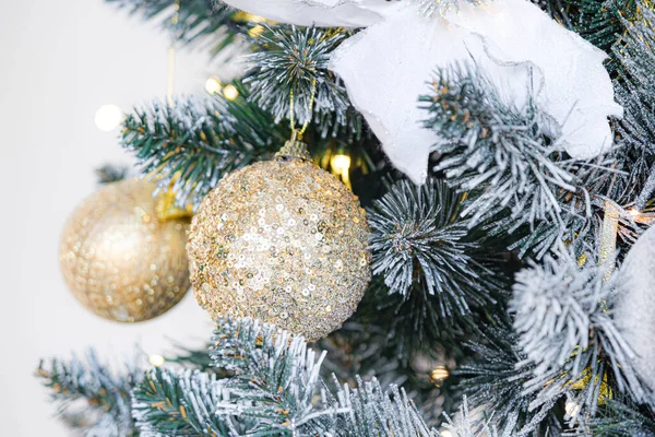 Closeup Christmas tree background, selective focus, high key Royalty Free Stock Images