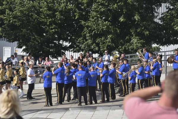 Szczecin, POLAND - 31 Temmuz 2021: IV Uluslararası Szczecin Bando Festivali. Müzik gruplarının sunumu