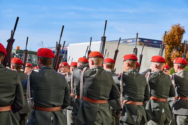 Vienna Ausztria Október 2021 Katonai Parádé Osztrák Hadsereggel Hofburg Palotában — Stock Fotó