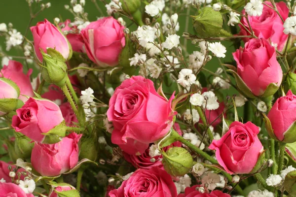 Boeket Kleine Roze Rozen Een Groene Achtergrond Sluitingsdatum — Stockfoto