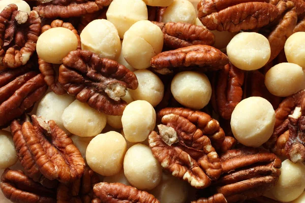 Big Shelled Pecan Nuts Macadamia Nuts Situated Arbitrarelly — Foto Stock
