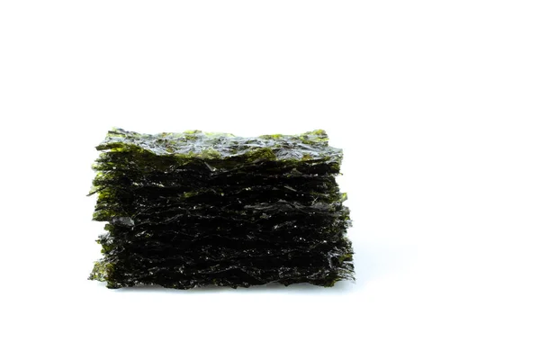 Snack Algues Assaisonné Feuilles Algues Empilées Dans Une Pile Sur — Photo