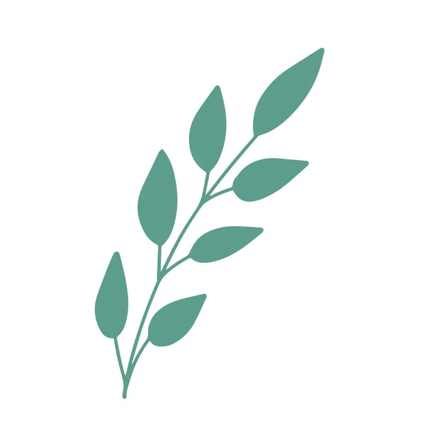 Einfacher Von Hand Gezeichneter Grüner Zweig Mit Runden Glatten Blättern — Stockvektor