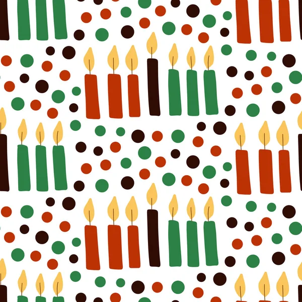 Niedliches Kwanzaa Nahtloses Muster Mit Sieben Kinara Kerzen Und Punkten — Stockvektor