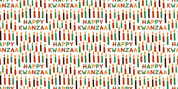 Απρόσκοπτη Μοτίβο Για Kwanzaa Κείμενο Happy Kwanzaa Και Κεριά Αφρικανική — Διανυσματικό Αρχείο