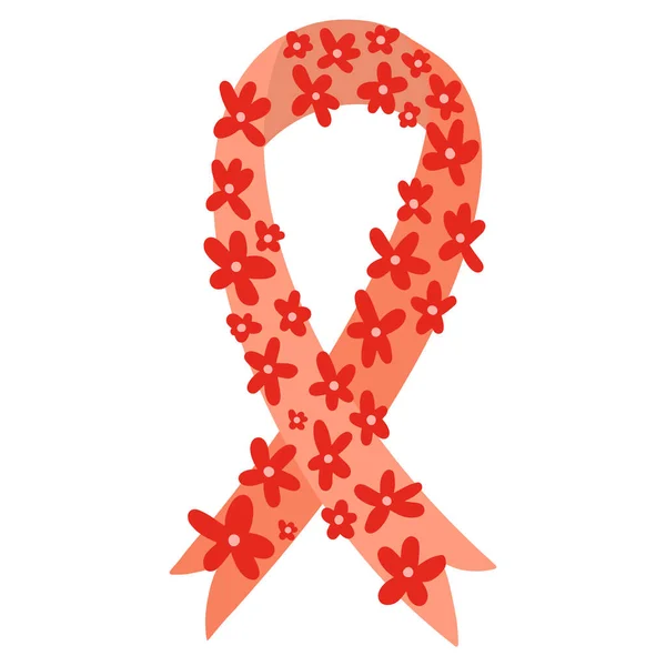 Nastro Rosso Aids Simbolo Consapevolezza Hiv Emblema Silhouette Decorato Con — Vettoriale Stock