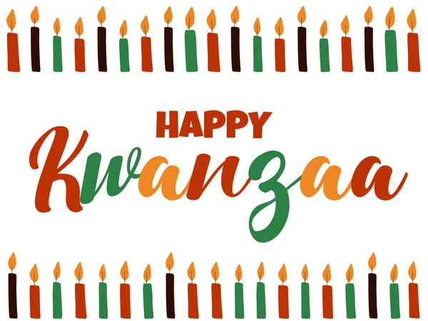 Happy Kwanzaa Spandoek Met Kaarsen Cursieve Kalligrafie Belettering Afro Amerikaanse — Stockvector