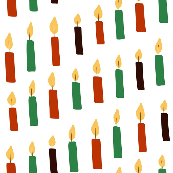 Niedliches Kwanzaa Nahtloses Muster Mit Handgezeichneten Einfachen Kinara Kerzen Traditionellen — Stockvektor