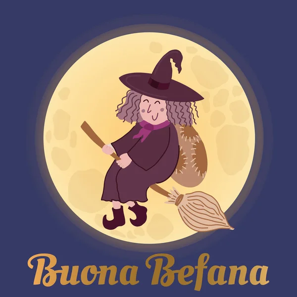 Tarjeta Felicitación Con Texto Buona Befana Traducción Italiano Happy Befana — Vector de stock