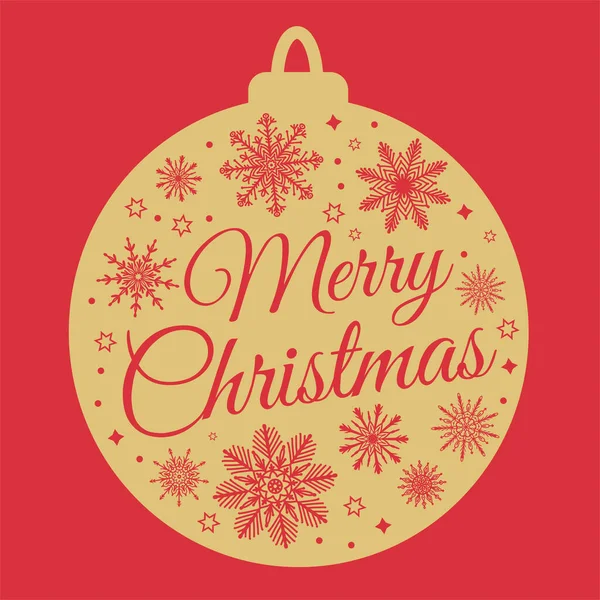 Καλά Χριστούγεννα Ευχετήρια Κάρτα Χρυσή Χριστουγεννιάτικη Μπάλα Μπιχλιμπίδι Σιλουέτα Νιφάδες — Διανυσματικό Αρχείο