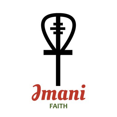 Kwanzaa 'nın yedi prensibi - 7. Gün - Imani - İnanç. Geleneksel Kwanzaa sembolleri Afrika kökenli Amerikan bayramı kutlaması anlamına geliyor. Vektör çizimi izole edildi