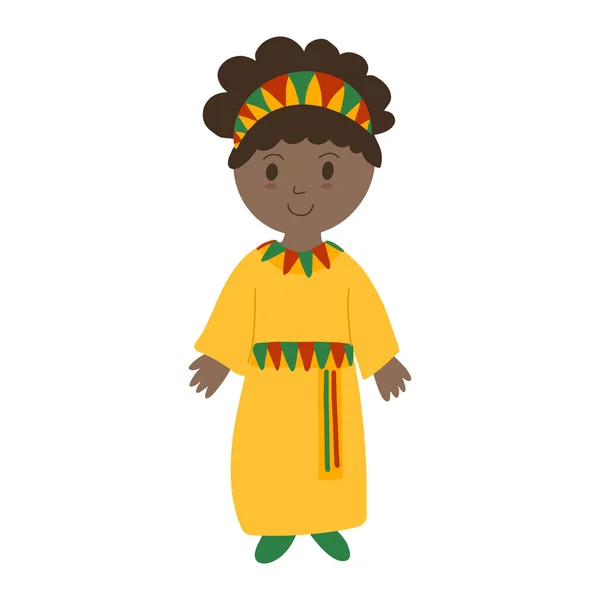 Linda Niña Afroamericana Traje Tradicional Africano Colores Amarillo Rojo Verde — Vector de stock