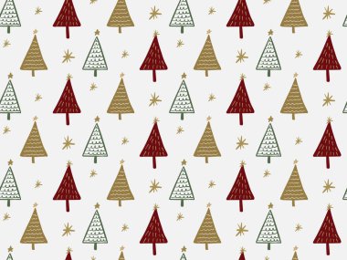 Noel ağacının çocuksu el çizimleriyle basit karalamalarıyla şirin, pürüzsüz bir arka plan. Mevsimlik yeni yıl bayramı şenliği, yeşil kırmızı arka plan dokusu, baskı