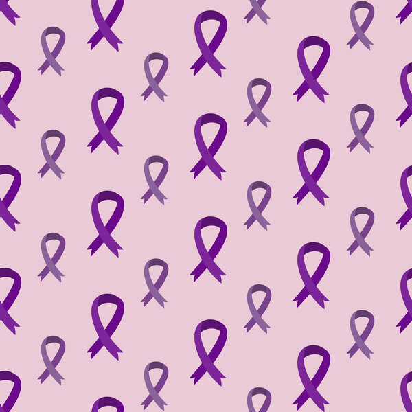 Purple ribbon seamless pattern background- emblem symbol for Dementia awareness month, Alzheimers disease. World Alzheimer Day medical healthcare concept backdrop