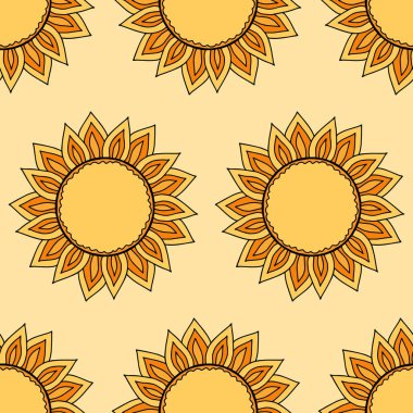 Shrovetide ya da Maslenitsa rusya tatili için biçimlendirilmiş güneş ikonu olan kusursuz desenli arka plan. Folklor sanatı, gözleme haftası için geleneksel sembol arkaplanı.