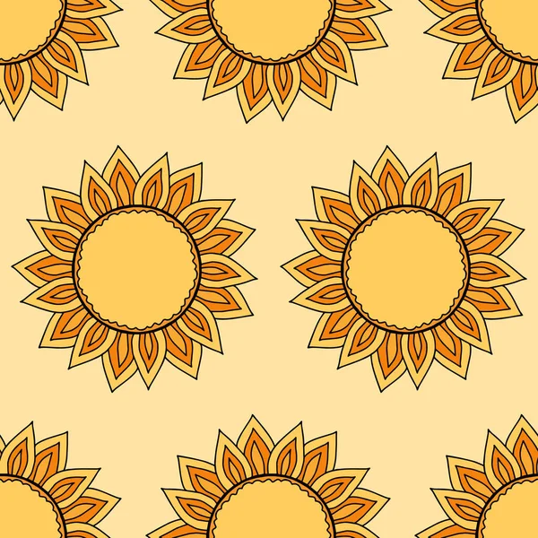 Seamless pattern background with stylized sun icon for Shrovetide or Maslenitsa rusian holiday. Folklore art, traditional symbol backdrop for Pancake week. — Stock Vector