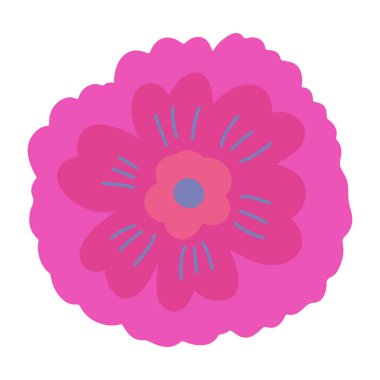 İskandinav çocuksu basit tarzıyla el çizimi basit bir çiçek. Mor pembe renkte botanik minimalist karalama çiçeği. Vektör illüstrasyonu beyaz arkaplanda izole edildi.